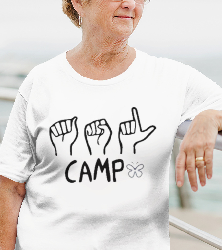 ASL Hand Signs Camp Butterfly Emblem T-Shirt