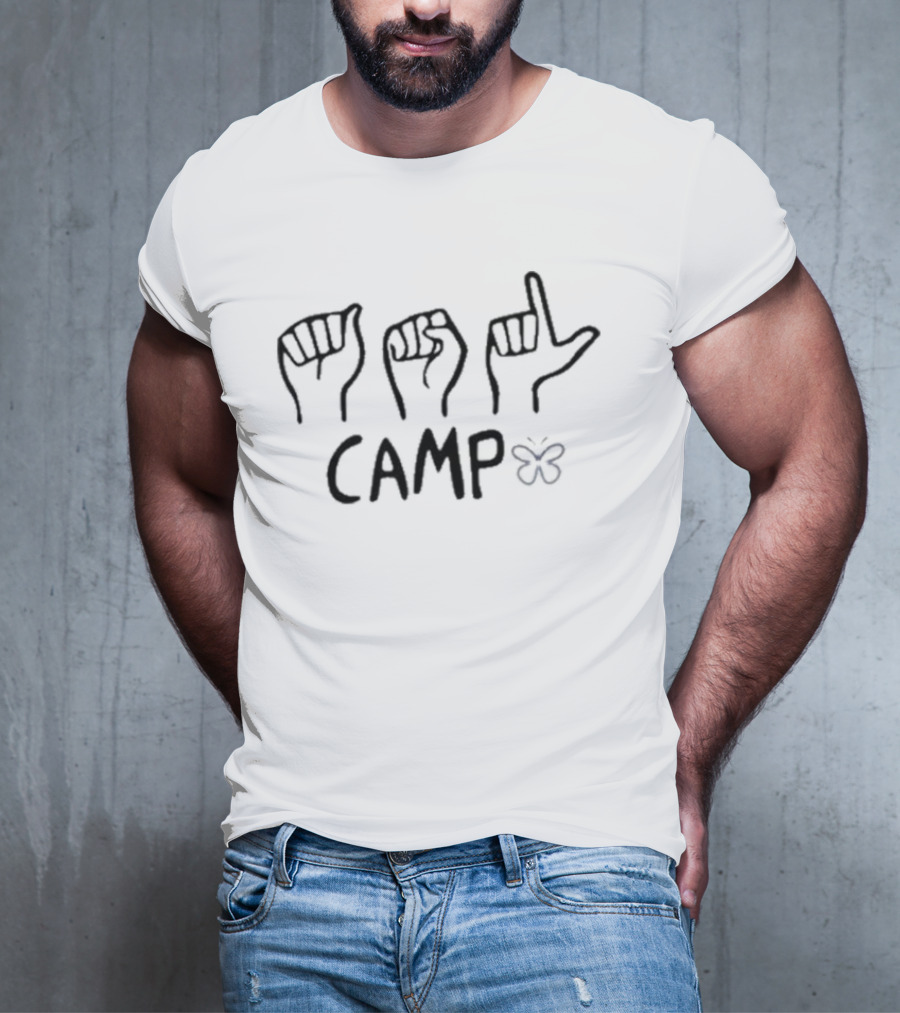 ASL Hand Signs Camp Butterfly Emblem T-Shirt