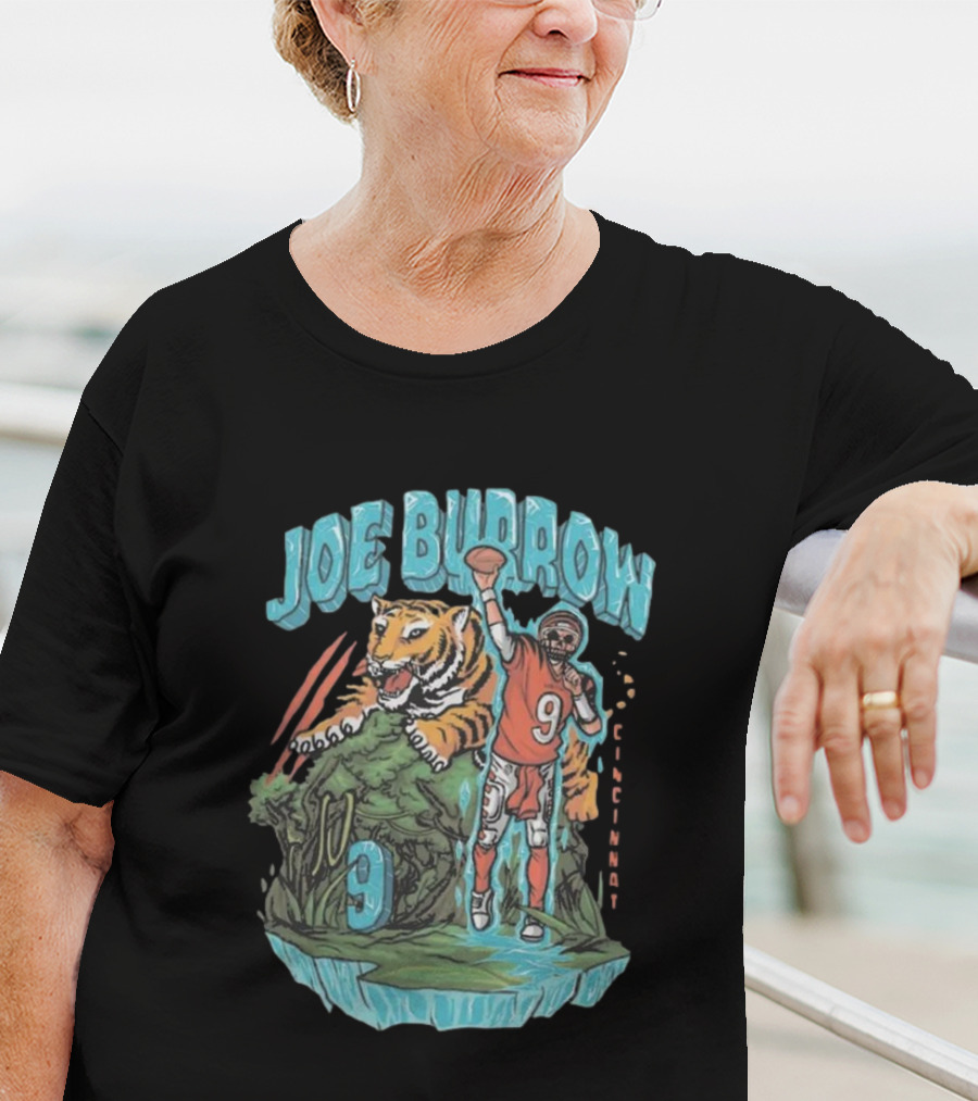 Cincinnati Bengals Joe Burrow Ice Man Tiger And Football Number 9 T-Shirt