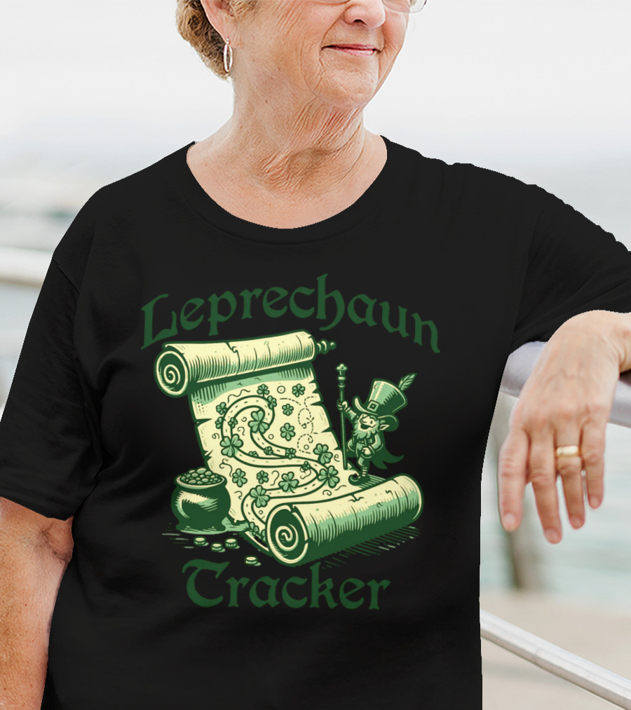 Leprechaun Tracker Map Scroll With Pot Of Gold And Lucky Clover Path T-Shirt