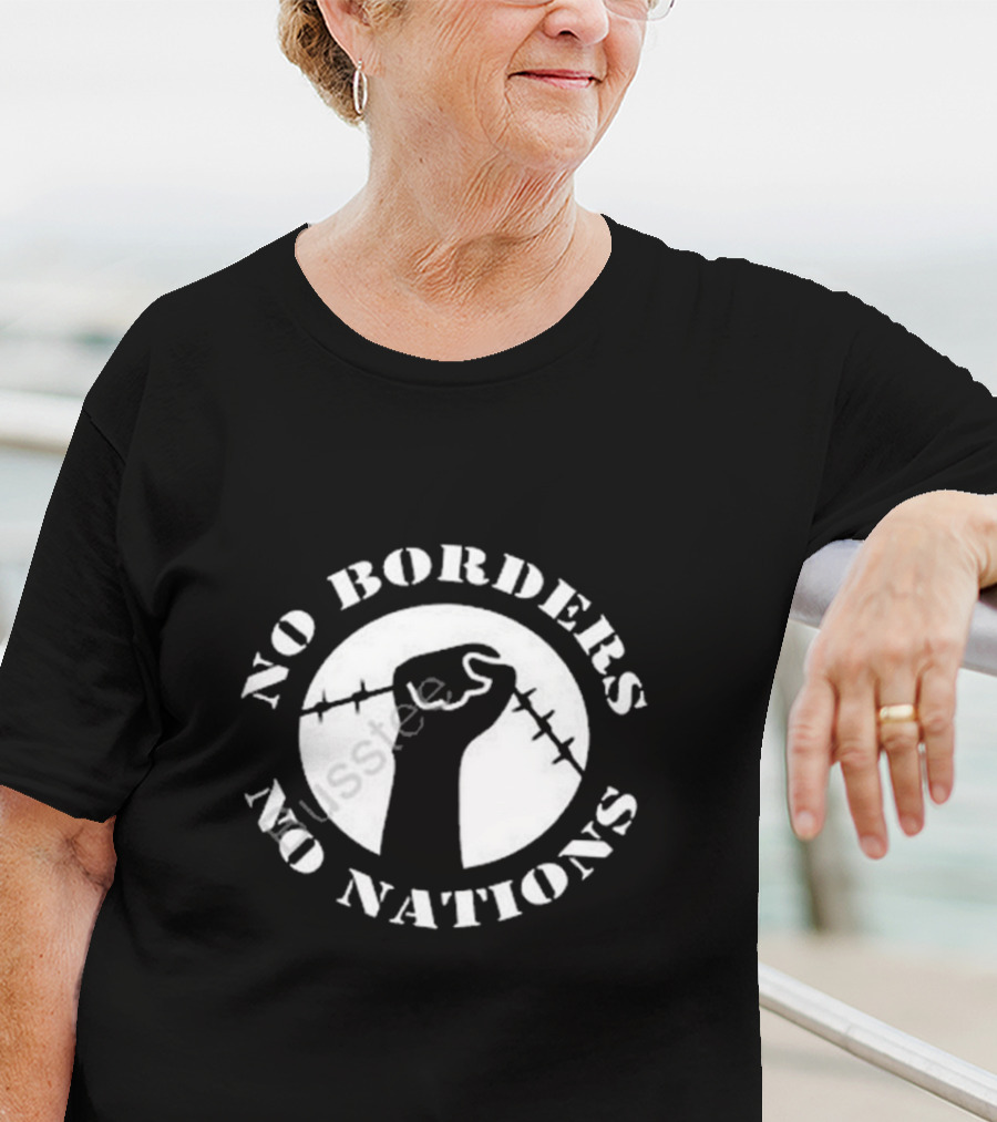 No Borders No Nations Fist With Barbed Wire Revolution T-Shirt
