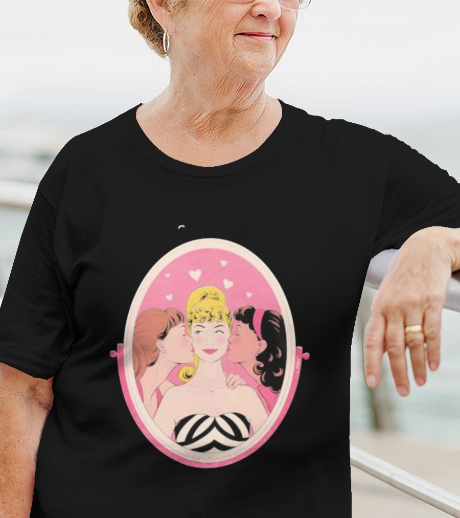 This Barbie Likes Girls Retro Pink Mirror Heart Motif T-Shirt