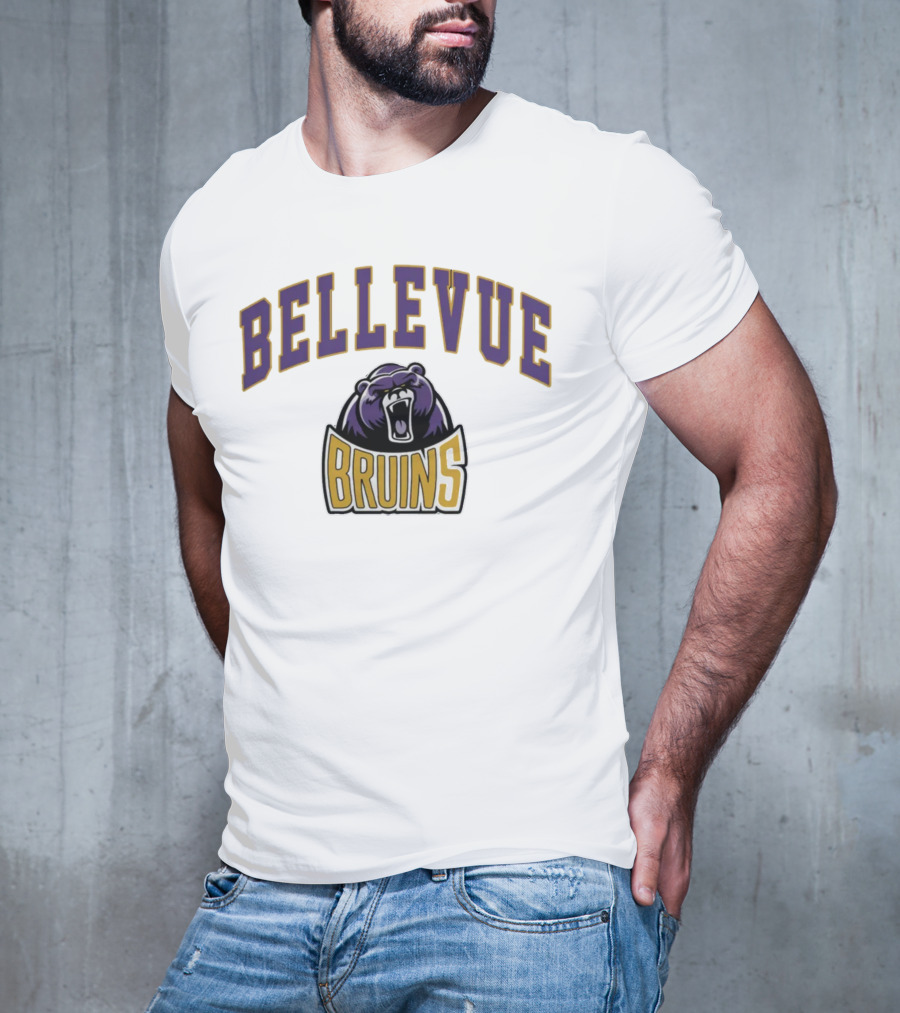 Bellevue University Bruins Roaring Bear Purple And Gold T-Shirt