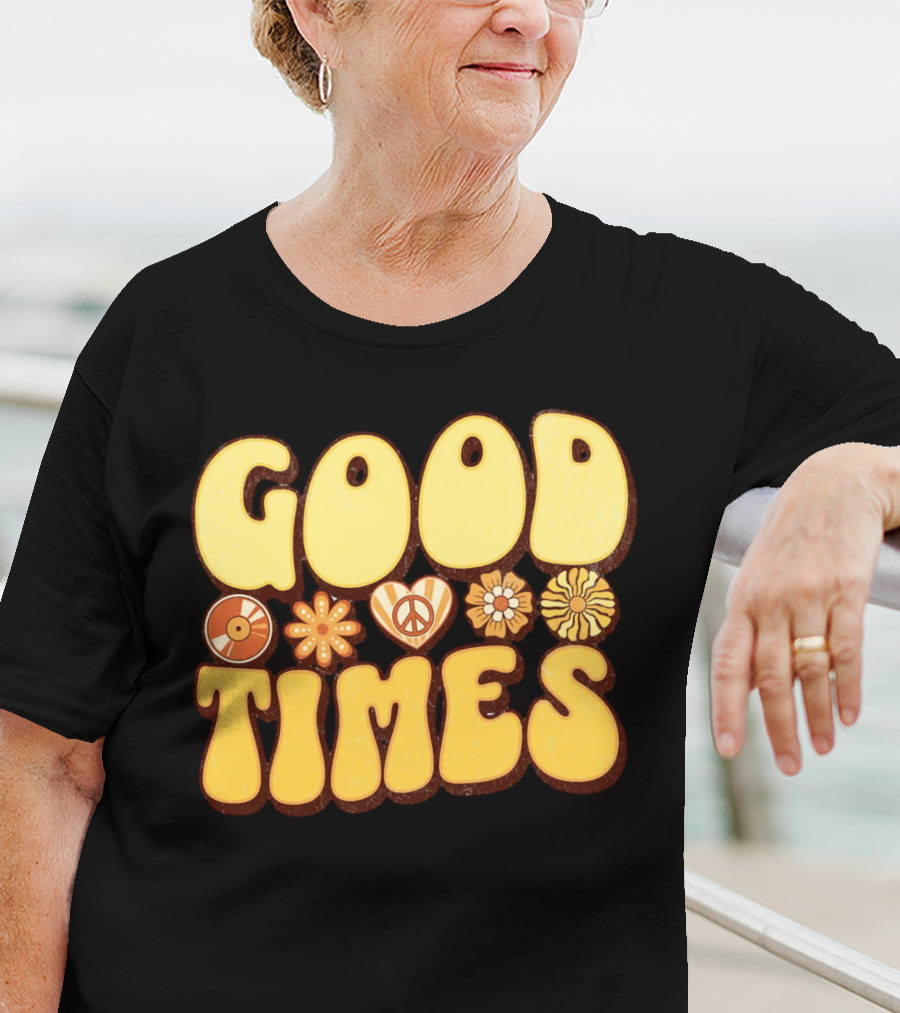 Good Times Retro Peace Flowers And Symbols T-Shirt