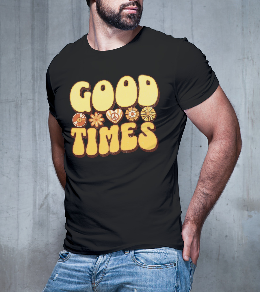 Good Times Retro Peace Flowers And Symbols T-Shirt