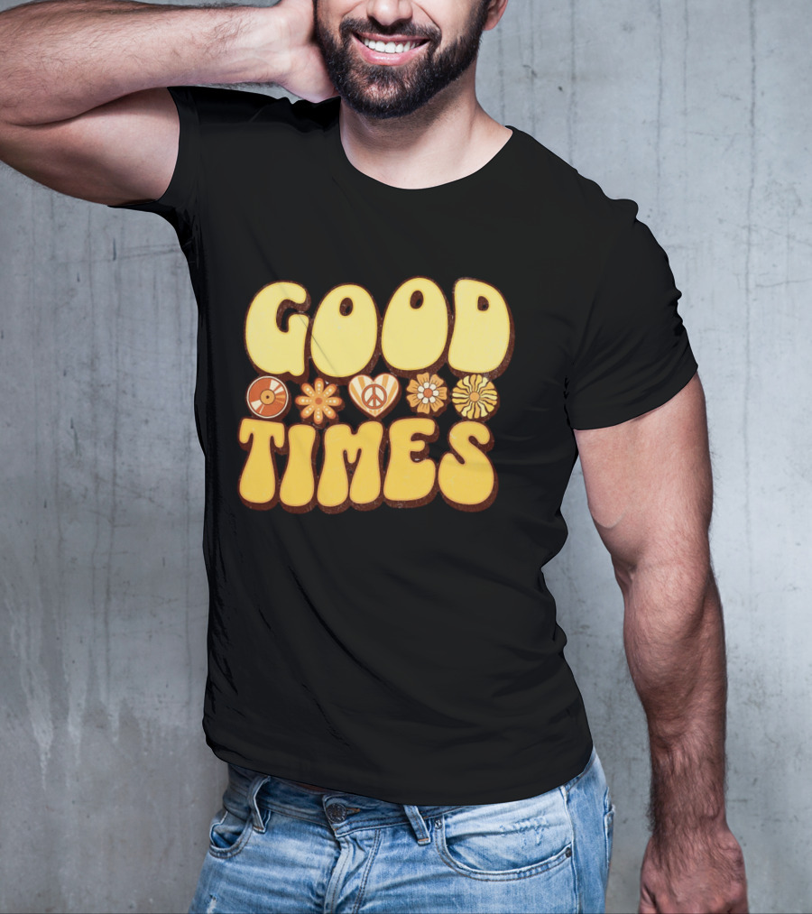 Good Times Retro Peace Flowers And Symbols T-Shirt