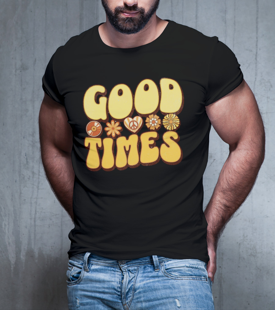 Good Times Retro Peace Flowers And Symbols T-Shirt