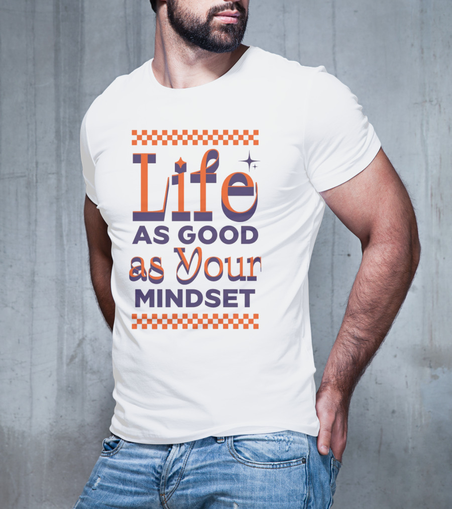 Life As Good As Your Mindset Retro Orange Purple Checkerboard T-Shirt
