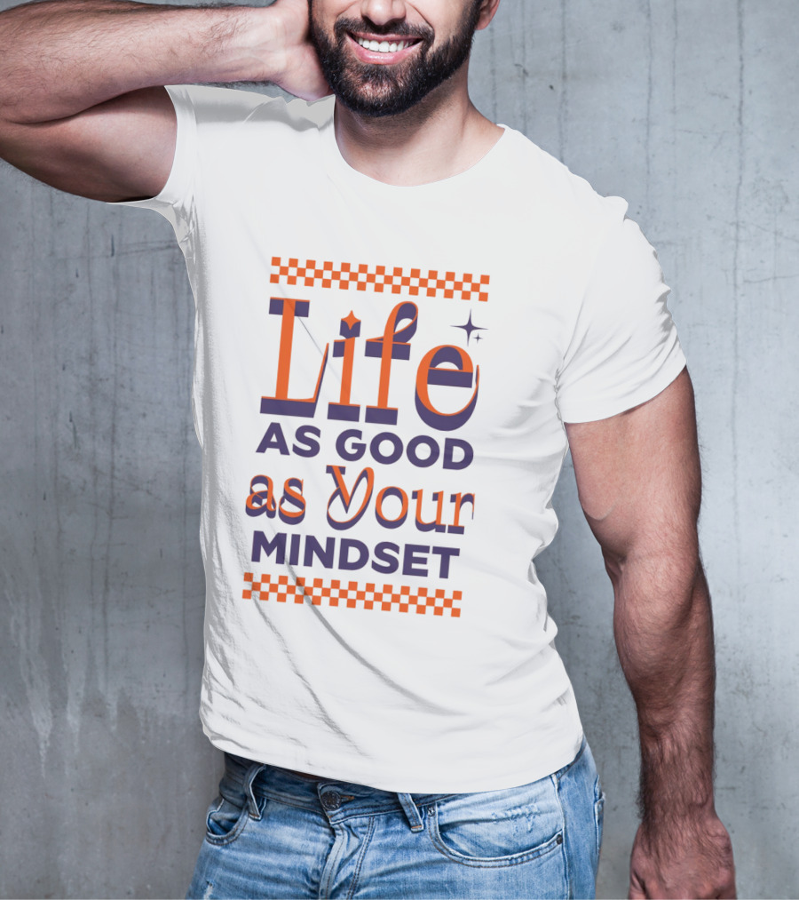 Life As Good As Your Mindset Retro Orange Purple Checkerboard T-Shirt