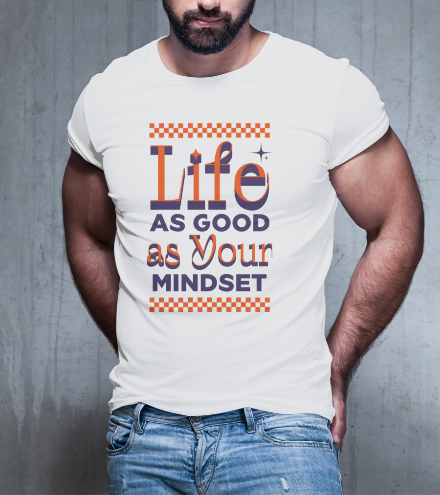Life As Good As Your Mindset Retro Orange Purple Checkerboard T-Shirt