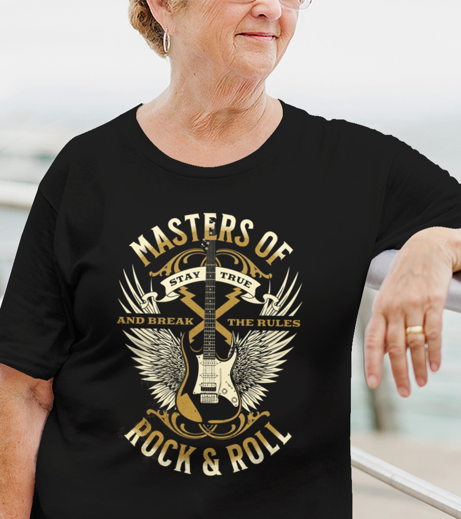 Masters Of Rock And Roll Stay True And Break The Rules Guitar Wings T-Shirt