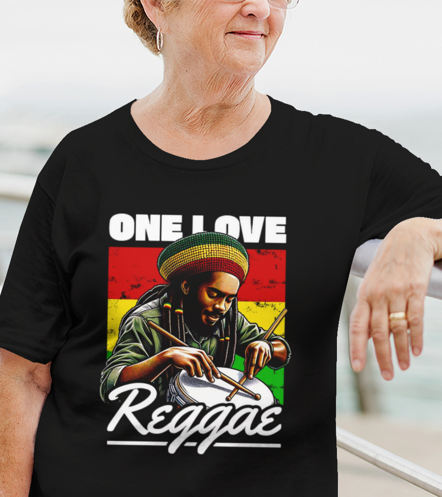 One Love Reggae Drummer With Rasta Colors T-Shirt