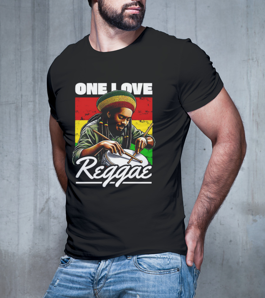 One Love Reggae Drummer With Rasta Colors T-Shirt