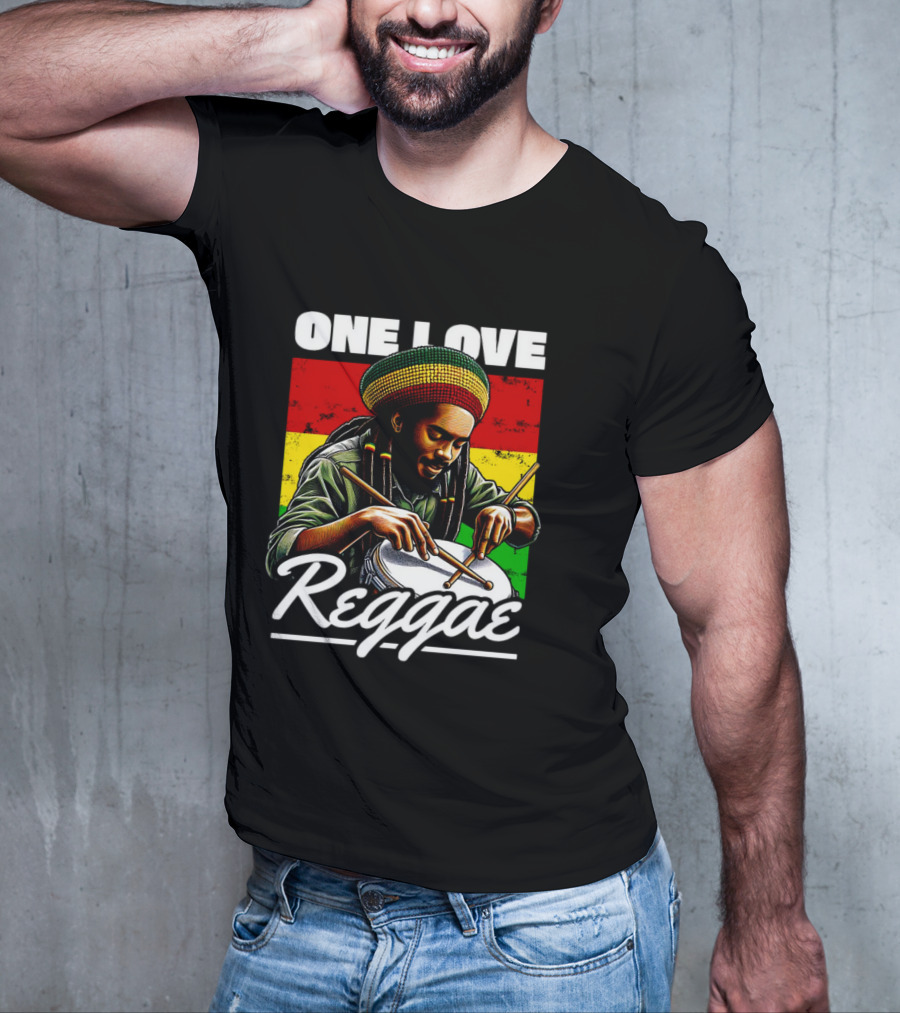 One Love Reggae Drummer With Rasta Colors T-Shirt