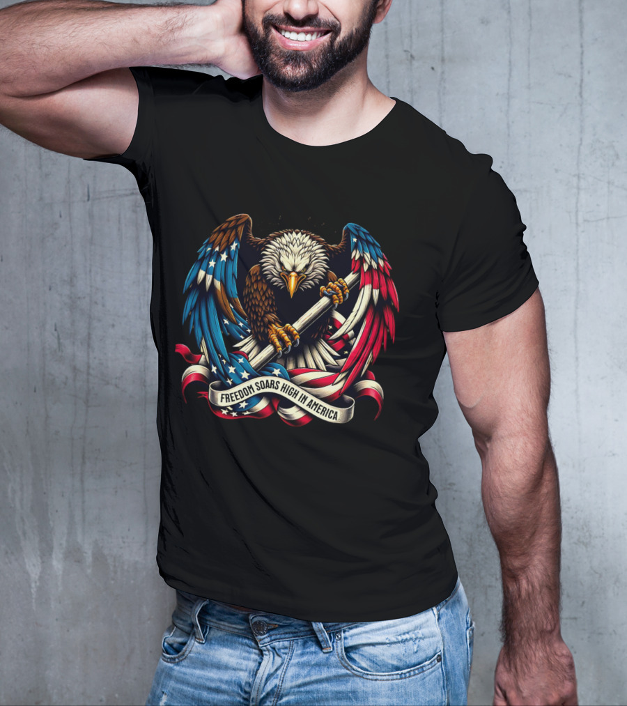 Strength In Unity Freedom Soars High In America Bald Eagle Flag T-Shirt