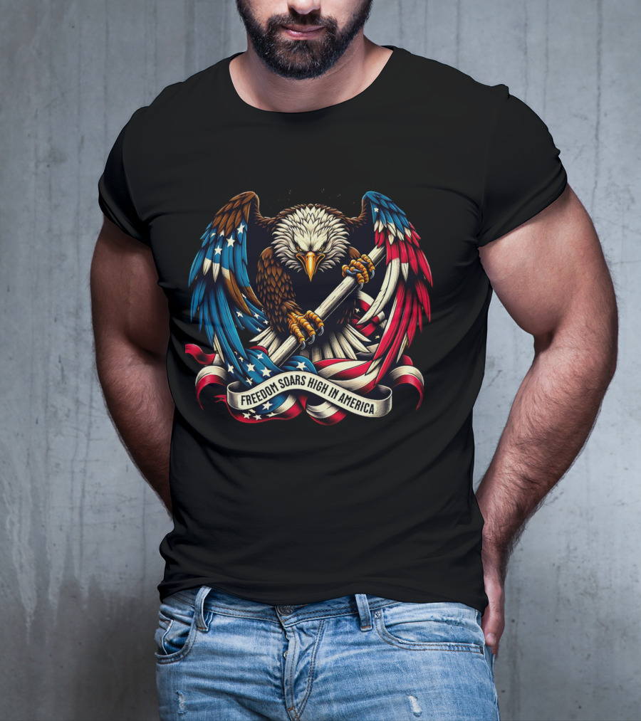 Strength In Unity Freedom Soars High In America Bald Eagle Flag T-Shirt