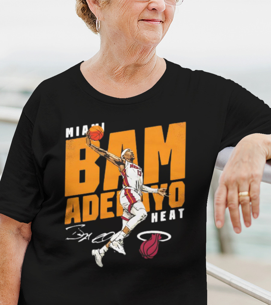 Miami Heat Bam Adebayo Basketball Jumper Action T-Shirt
