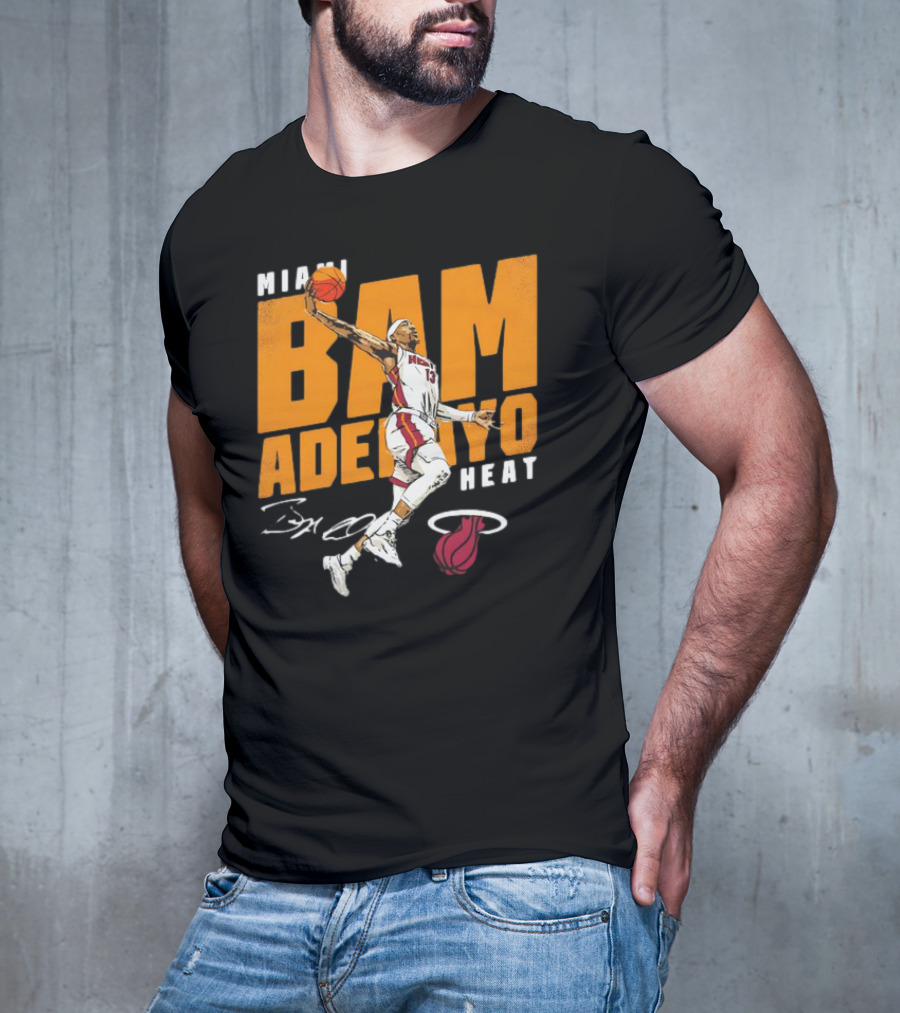 Miami Heat Bam Adebayo Basketball Jumper Action T-Shirt