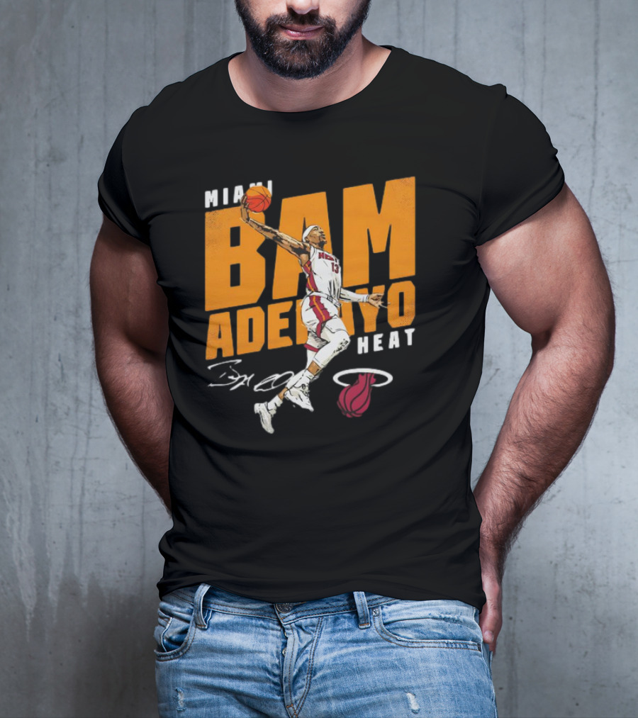 Miami Heat Bam Adebayo Basketball Jumper Action T-Shirt