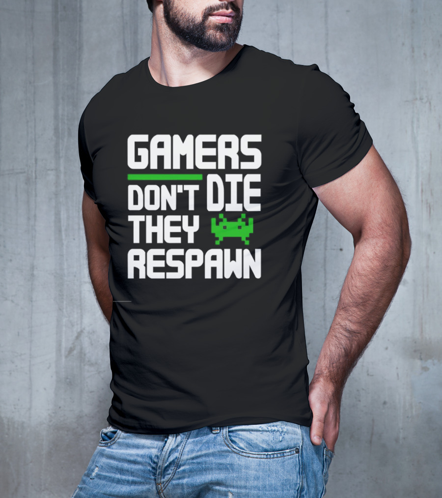 Gamers Don’t Die They Respawn Retro Space Invader T-Shirt