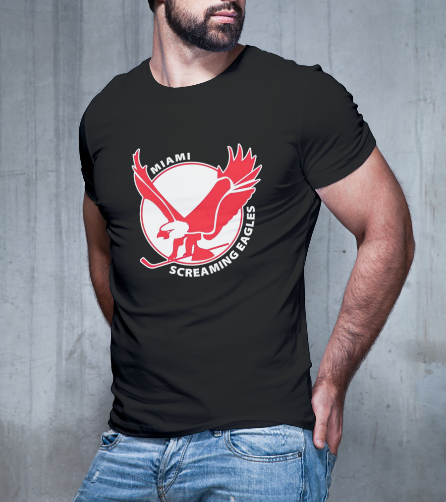 Miami Screaming Eagles Hockey Red Eagle Emblem T-Shirt