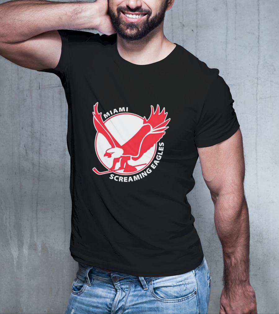 Miami Screaming Eagles Hockey Red Eagle Emblem T-Shirt