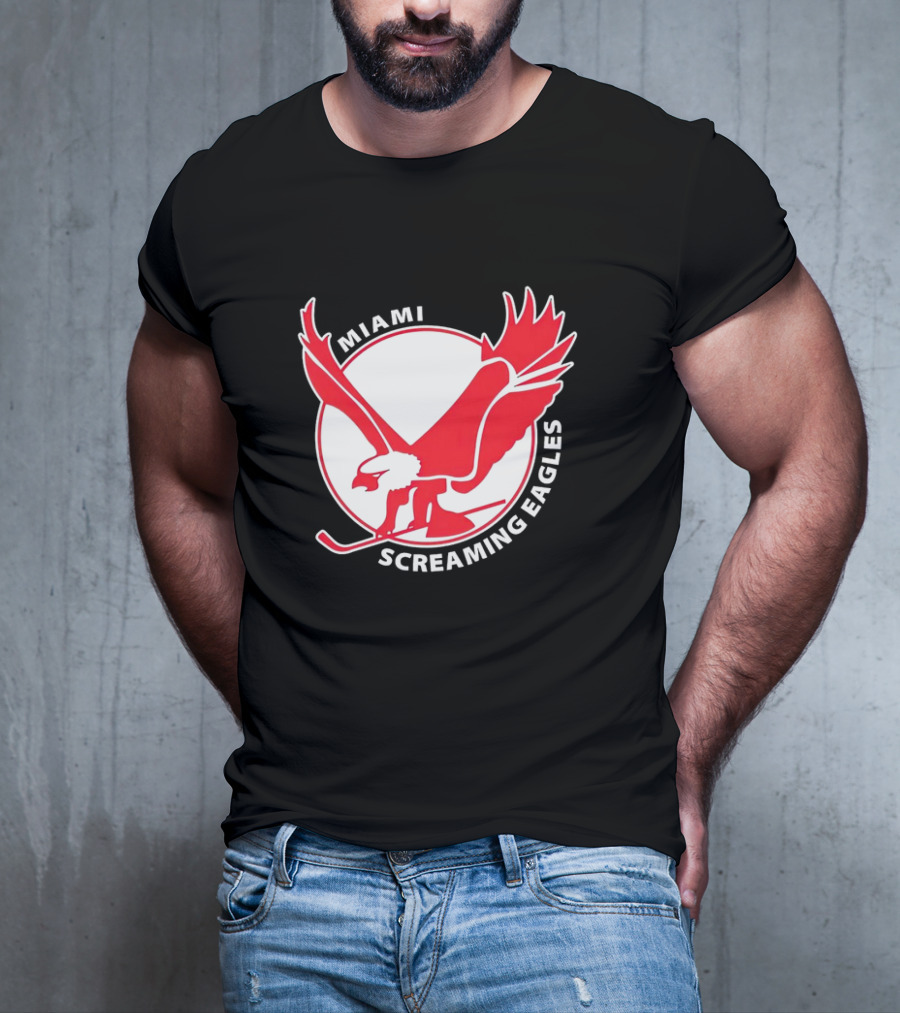 Miami Screaming Eagles Hockey Red Eagle Emblem T-Shirt