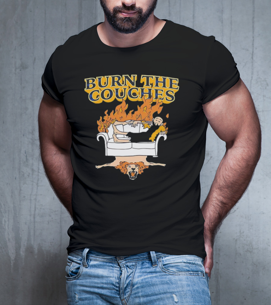 Burn The Couches Flaming Couch Cartoon Lion Rug T-Shirt