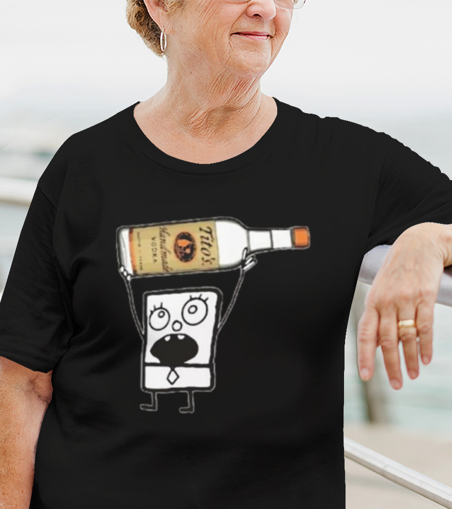 Doodlebob Holding Tito's Handmade Vodka Bottle T-Shirt
