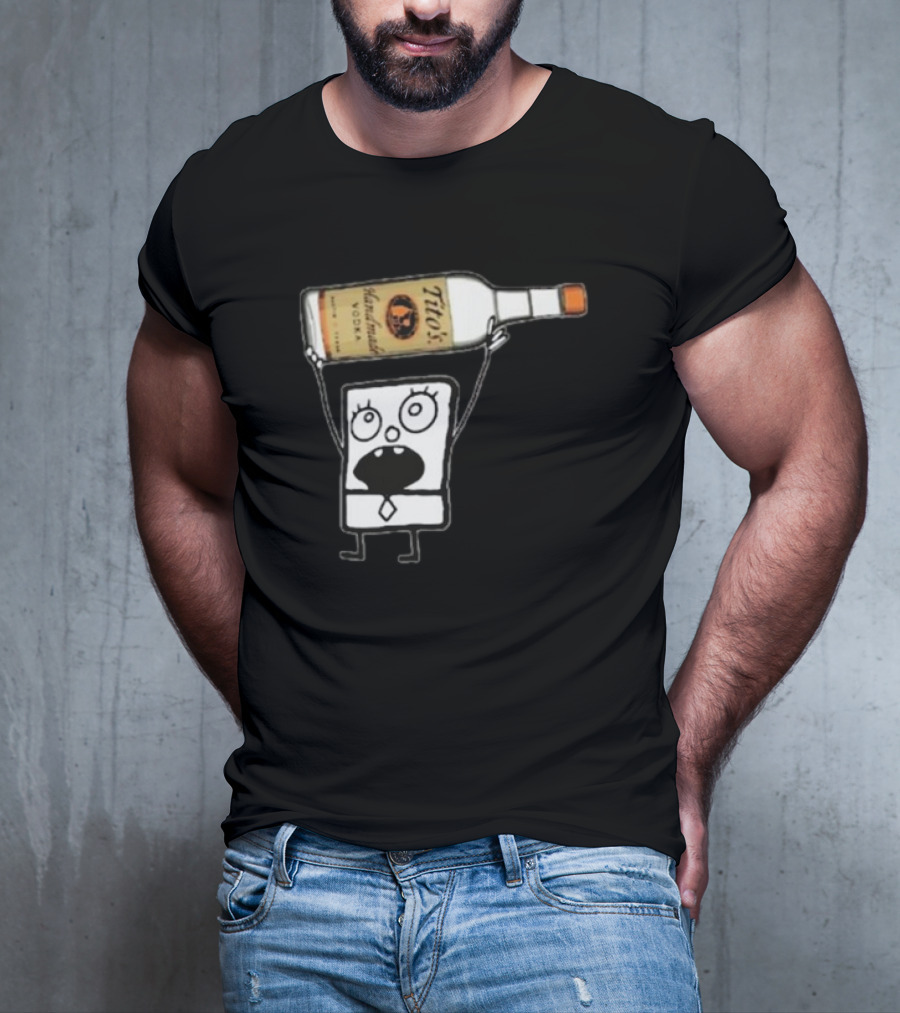 Doodlebob Holding Tito's Handmade Vodka Bottle T-Shirt