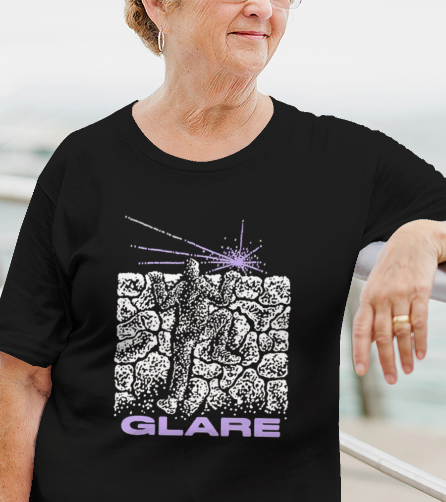 Glare Climber On Black Stone Wall With Purple Light Burst T-Shirt