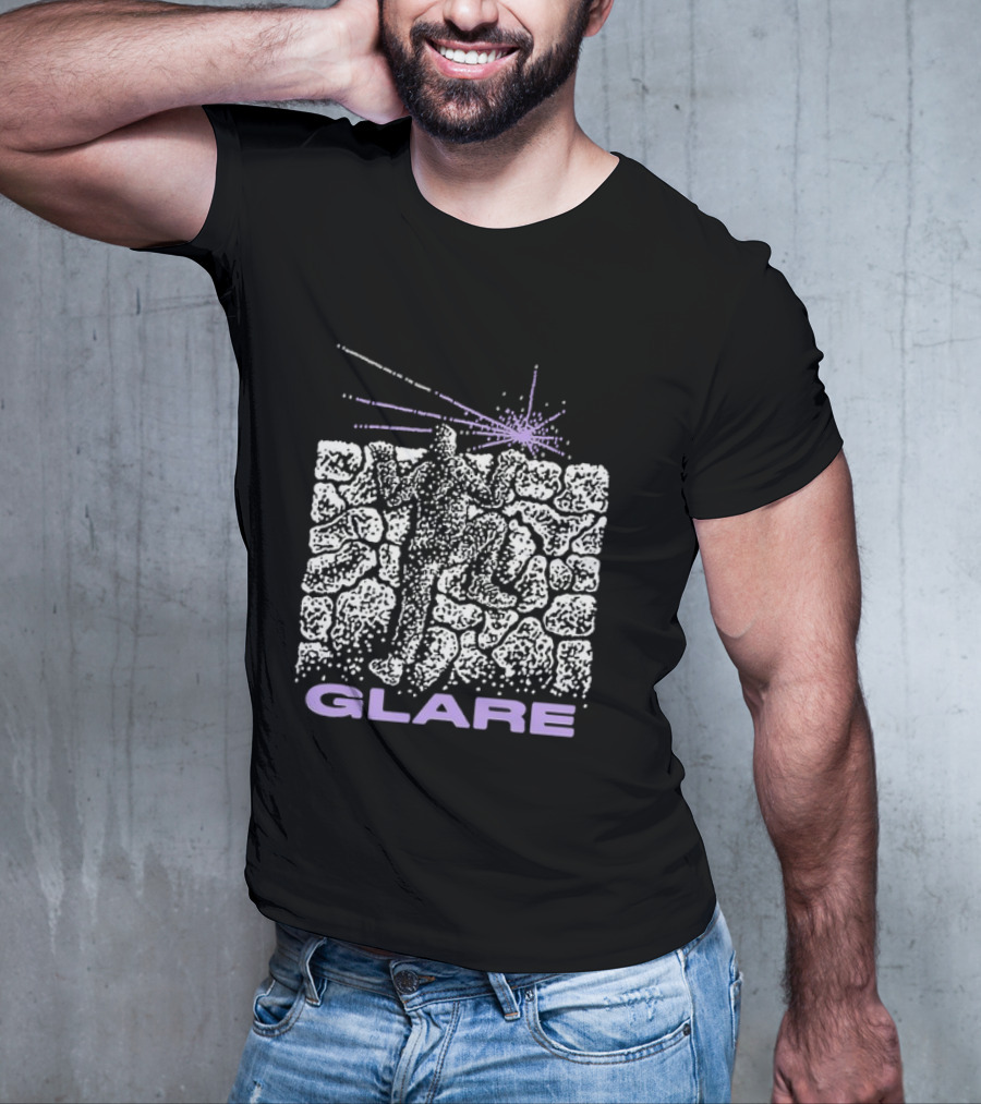 Glare Climber On Black Stone Wall With Purple Light Burst T-Shirt