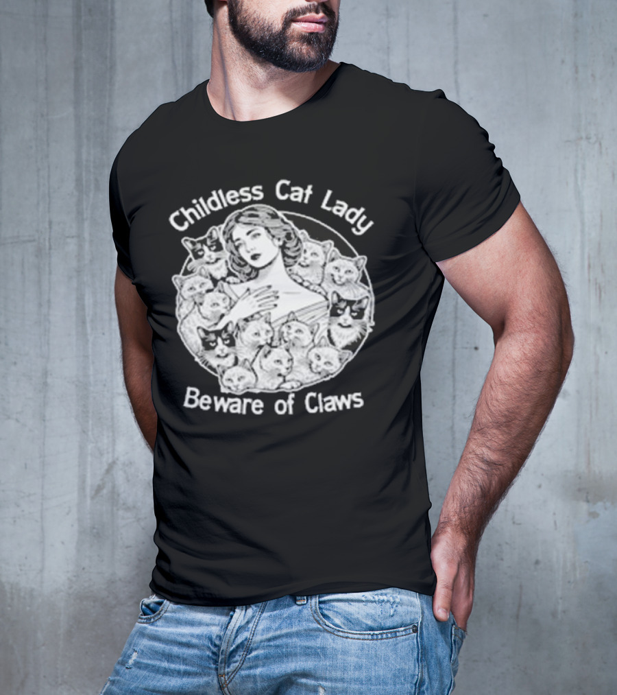 Childless Cat Lady Beware Of Claws Vintage T-Shirt