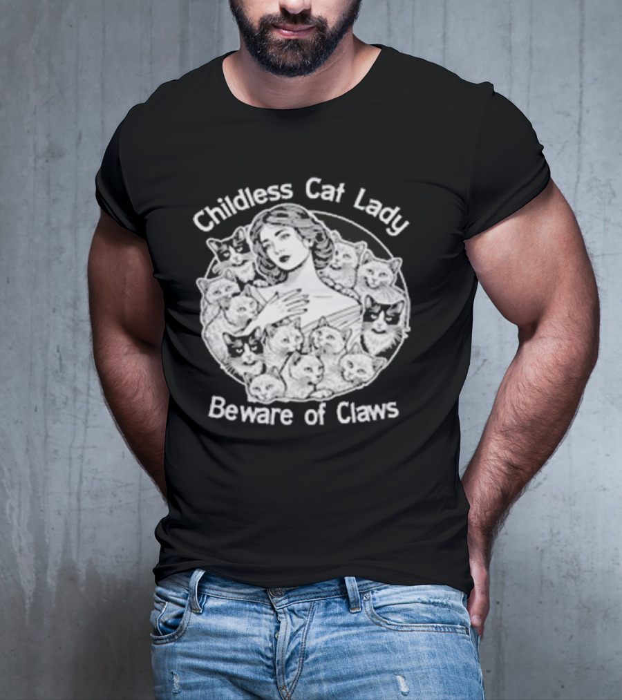 Childless Cat Lady Beware Of Claws Vintage T-Shirt