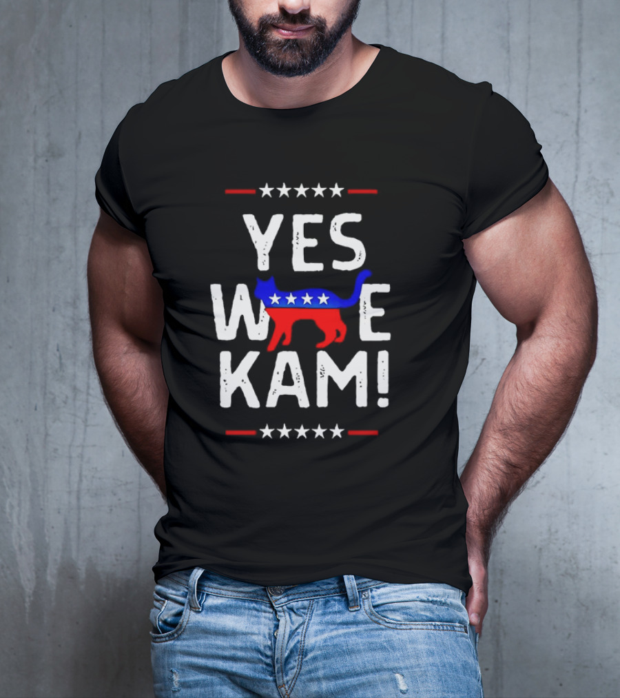 YES WE KAM CAT PRINT PATRIOTIC T-Shirt