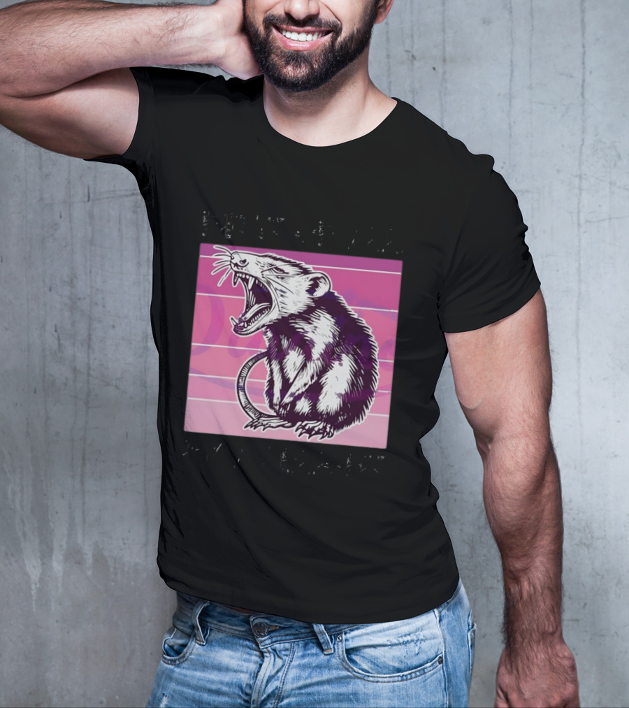 First Of All I’m A Delight Sarcastic Possum Yawning Sketch On Pink T-Shirt
