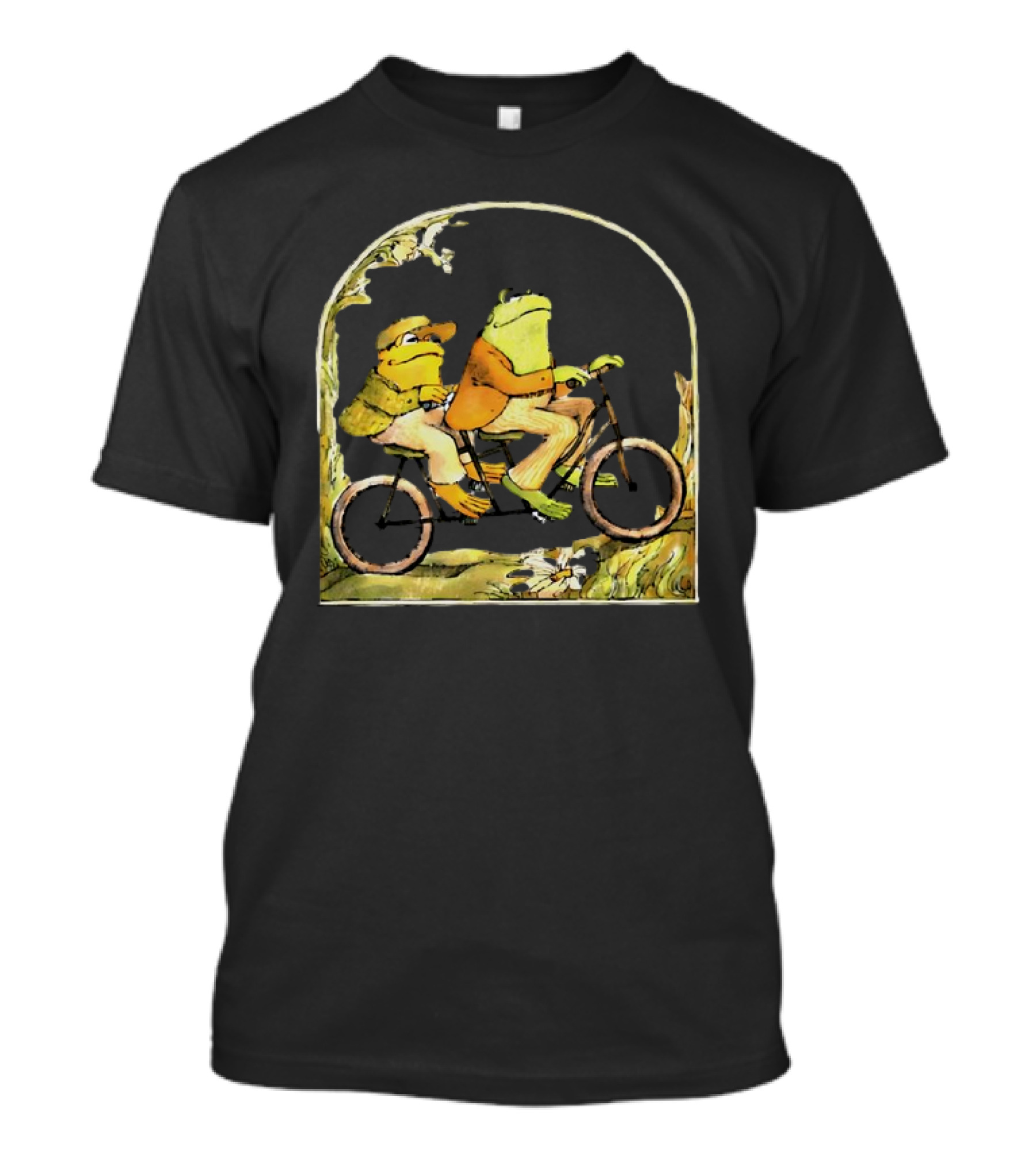 Frog And Toad Riding Tandem Bicycle In Nature Scene T-Shirt