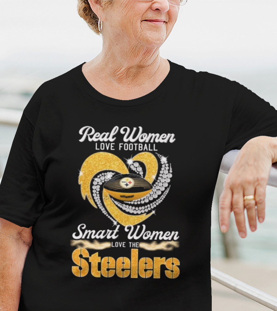Real Women Love Football Smart Women Love The Steelers Diamond Heart T-Shirt