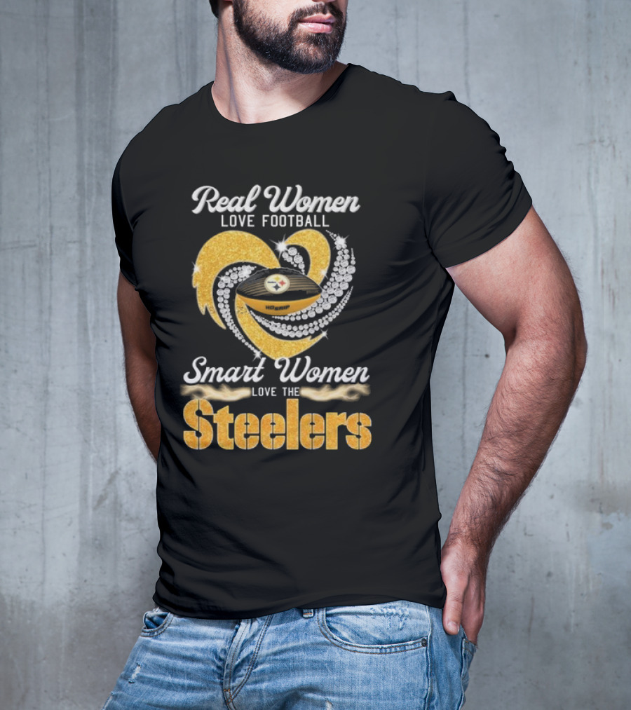 Real Women Love Football Smart Women Love The Steelers Diamond Heart T-Shirt