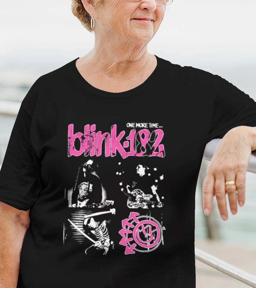 Blink-182 One More Time Part 2 Band Image With Pink Logo And Symbols T-Shirt