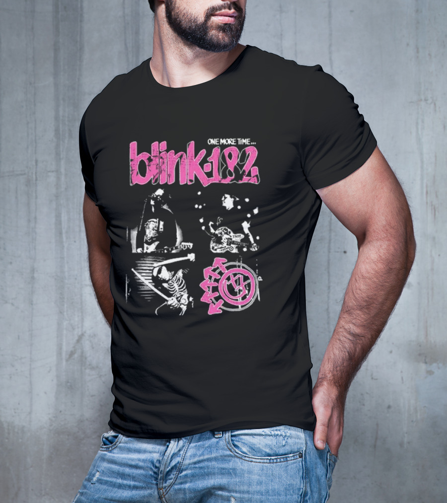 Blink-182 One More Time Part 2 Band Image With Pink Logo And Symbols T-Shirt