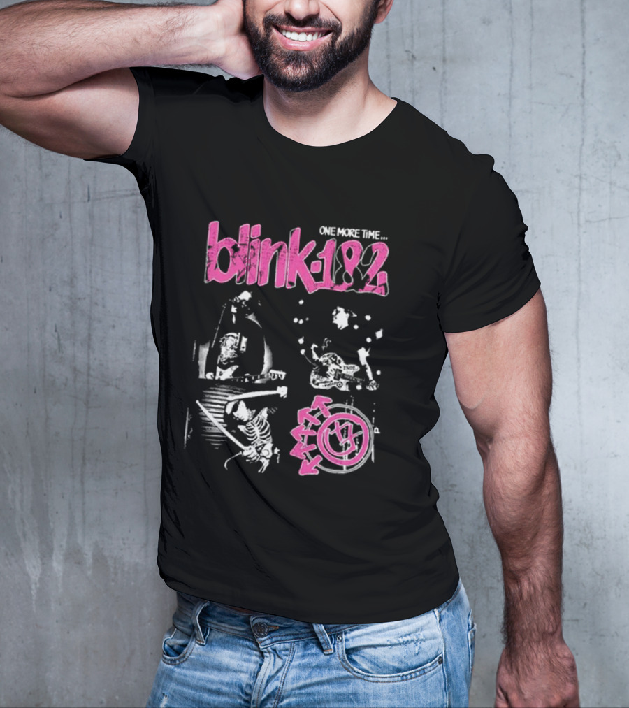 Blink-182 One More Time Part 2 Band Image With Pink Logo And Symbols T-Shirt
