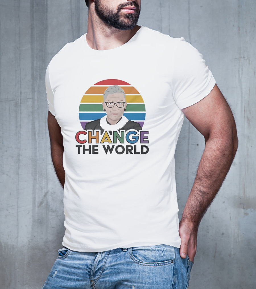 Change The World Ruth Bader Ginsburg Rainbow Stripes T-Shirt