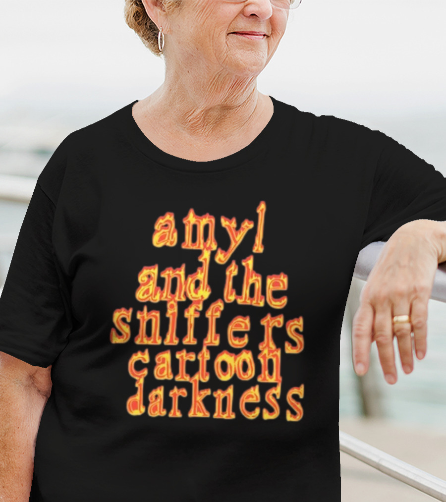Amyl And The Sniffers Cartoon Darkness Flame Text T-Shirt