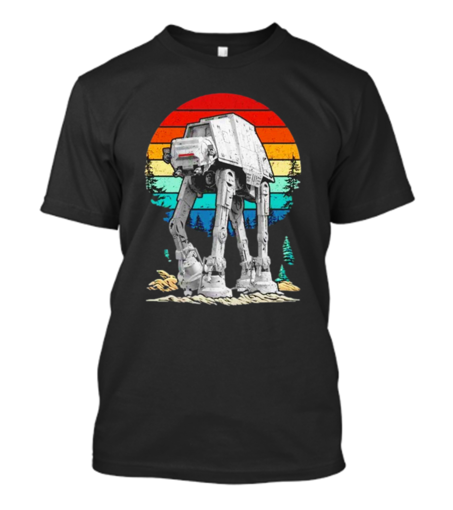 AT-AT Against A Retro Rainbow Sunset Vintage Walker T-Shirt