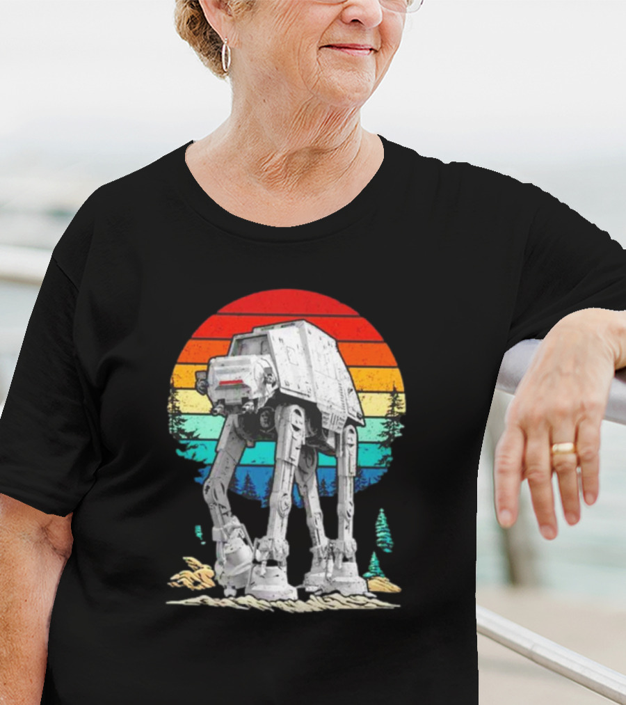 AT-AT Against A Retro Rainbow Sunset Vintage Walker T-Shirt