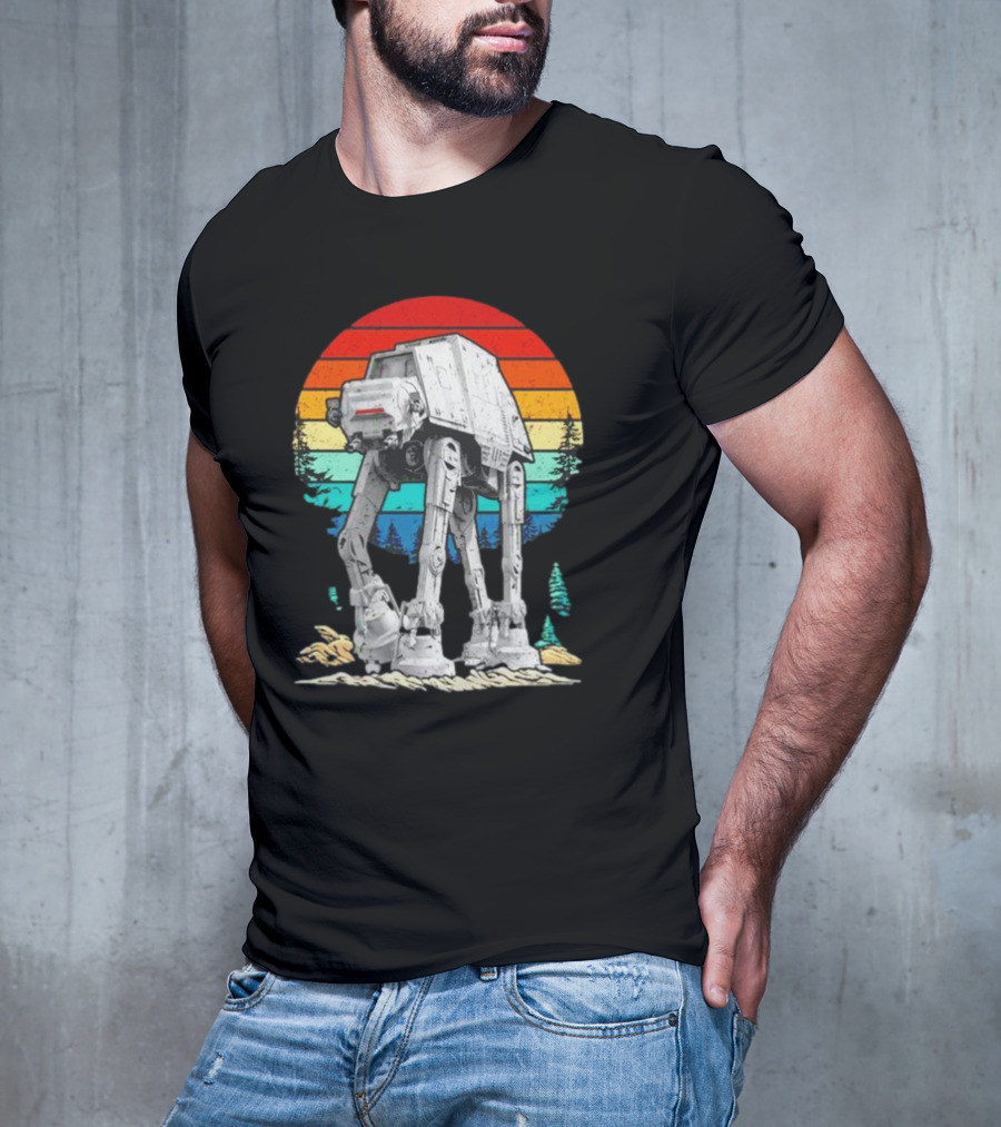 AT-AT Against A Retro Rainbow Sunset Vintage Walker T-Shirt