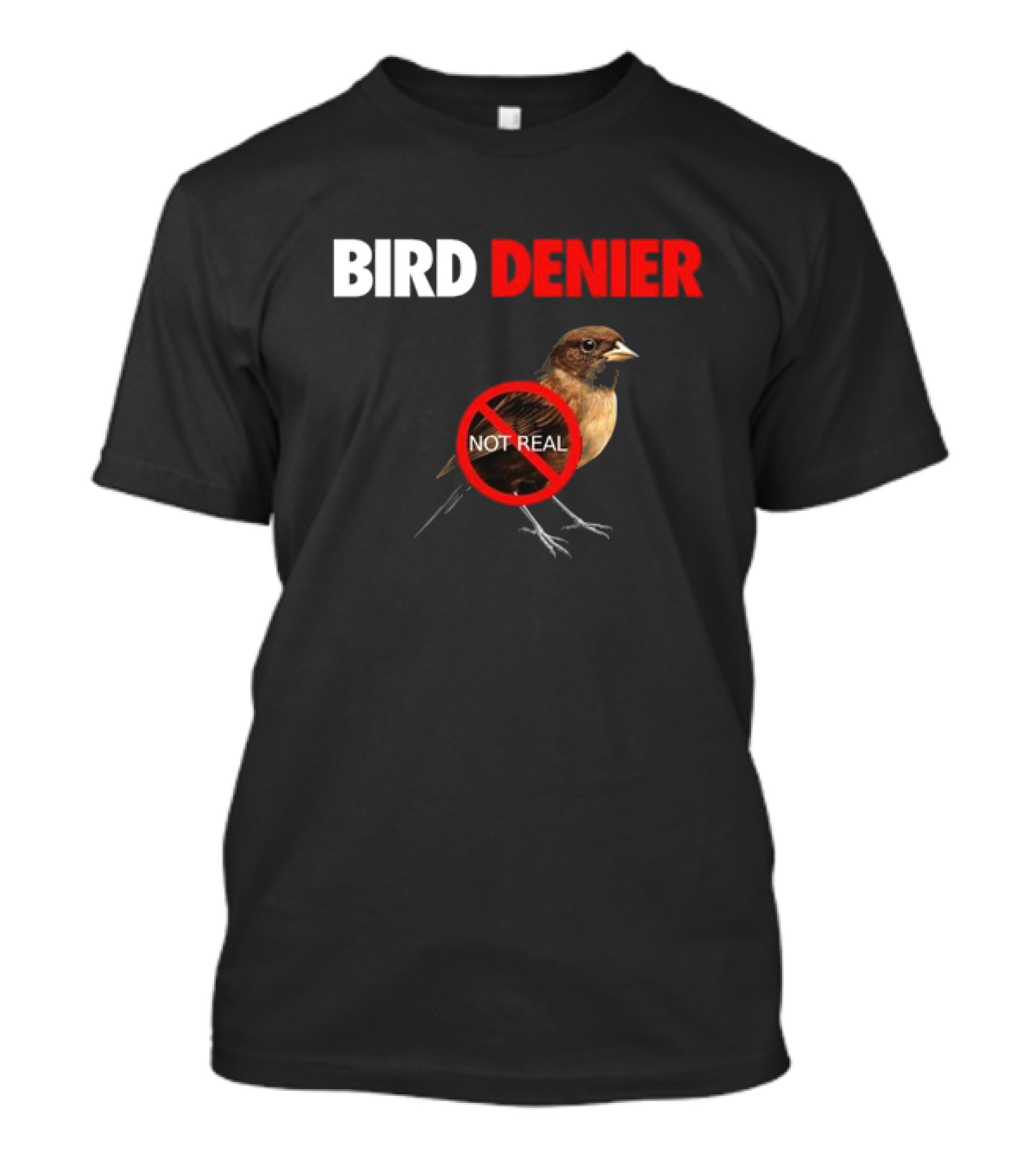 BIRD DENIER Not Real - Bird Cartoon Crossed Out T-Shirt