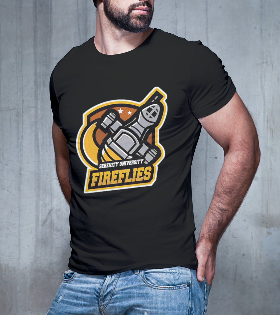 Serenity University Fireflies Spaceship Logo With Stars And Moon T-Shirt