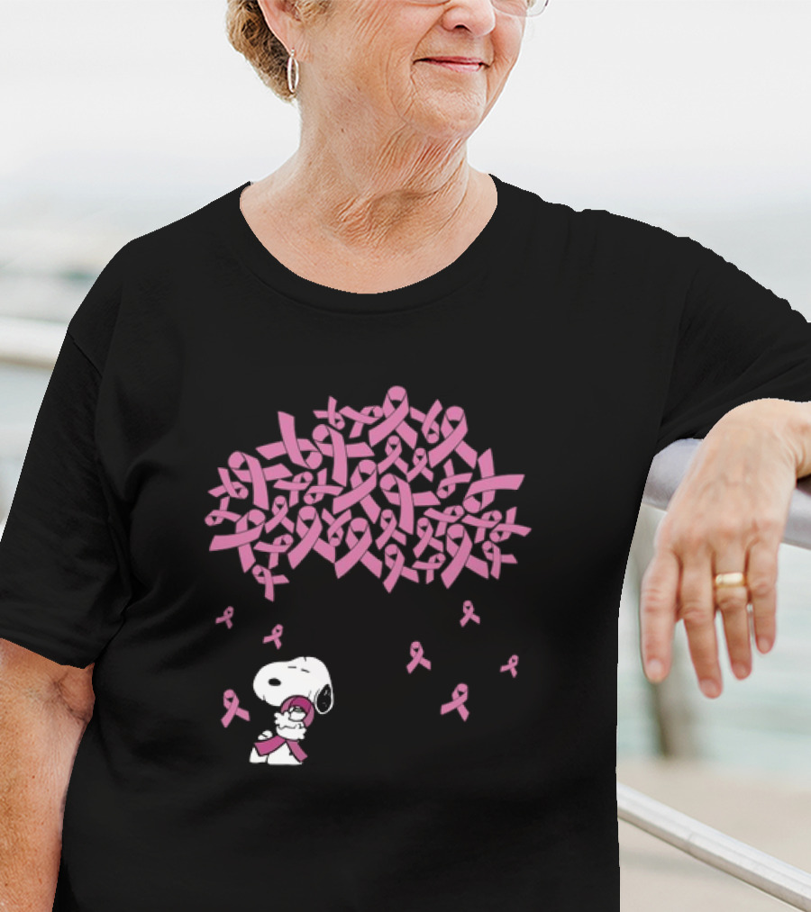 Snoopy Peanuts Breast Cancer Awareness Pink Ribbon Tree Faith Love Family T-Shirt